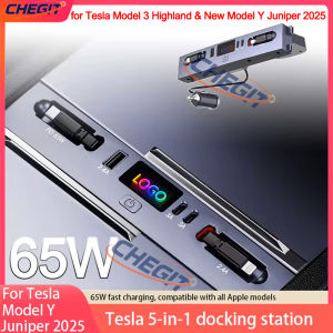 65W Quick Charger For Tesla Model 3 Highland 2024/ Y Juniper 2025 USB Shunt Docking Station Car Adapter Powered Splitter