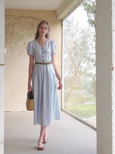 XIANGYING | White French V-neck Fitted Lycell Shirt Dress