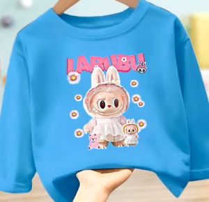 Pakaian Kaos atasan anak usia 1-12 tahun begambar Labubu Teddy Lengan panjang bahan Babyterry