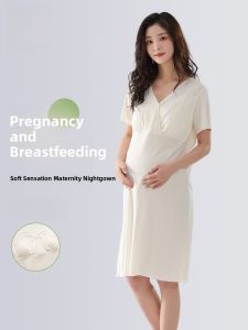 Miiow | Maternity Sleepwear Short Sleeve Thin Summer Home Clothes Womens Nightgown With Chest Pad Nursing Period Ladies Pyjamas