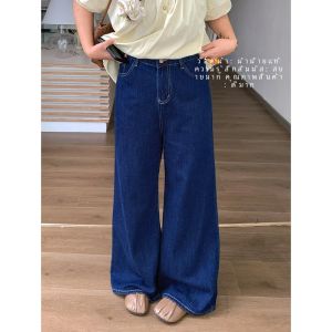 LinDaXiao ฤดูร้อน หลากหลาย ขากว้าง เดนิม กางเกงยีนส์ พลัสไซส์ สําหรับผู้หญิง Blue Retro หลวม Fit ลำลอง กางเกงขายาว สําหรับ พลัสไซส์ ผู้หญิง