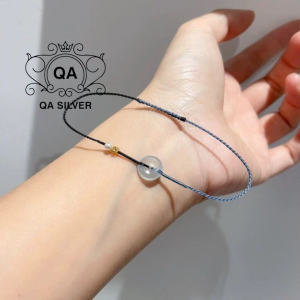 Vòng tay mặt đá xanh dây tết LUCKY QA SILVER Bracelet BR241002