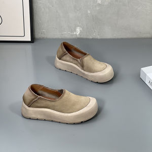 Leather Retro Low Cut Slip-On Shoes Women Thick Bottom Soft Bottom Casual Shoes Spring Autumn New Style Comfortable round Toe