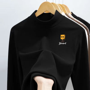 Double-Sided Dralon Half-High Collar Long Sleeves T-Shirt Mens Autumn and Winter Fleece-lined Thickened Keep Warm Inner Match Middle Collar Undershirt Base Shirt