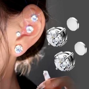 1 Pair Korean Fashion Strong Magnet Stud EarringsCrystal Zircon Not Easy To Fall Off Earrings Ear Clips