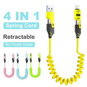 Cáp Sạc Nhanh 4 Trong 1 Hợp Kim Kẽm USB-A & USB-C 27W PD Dành Cho iPhone Xiaomi - Dây Sạc Type-C Thiết Kế Tích Hợp Tất Cả Trong Một