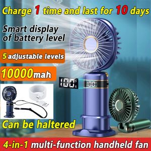 🔥 Gift of lanyards 🔥 USB Rechargable Handheld Fan  10000mah Mini Portable Fan Portable Mini Fan Desktop Fan Charge 5 adjustable levels 90° folded Handheld Fan With LED Real time Battery Display Portable Desk Fan Smart Led Portable Mini Fan