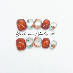 Sweet Cute Short Orange Cat Eye Nail Tips Handmade Wearing False Nails High Contrast Color White Enhancing Beautiful Nail Art