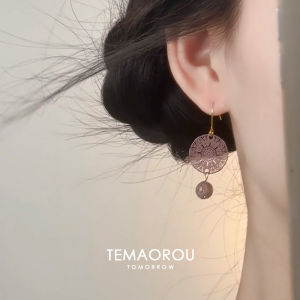 Elegant Purple Glass Bead Earrings Handmade Original Design for round And Square Faces Womens Fashion Jewelry Ear Jewelry