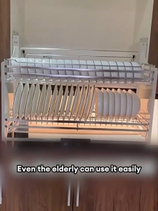 IUGA 600/700/800 Pull Down Dish Rack Spice Rack Steel Pull Out Basket Kitchen Cabinet Storage Rack