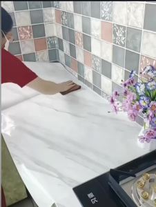 Glossy Pink Marble Contact Paper Self-Adhesive Removable Kitchen CountertopGranite Wallpaper Waterproof Oil Proof Sticker