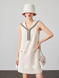 Sleeveless Sailor Collar Color-blocked Little Black Dress 2026 New Summer