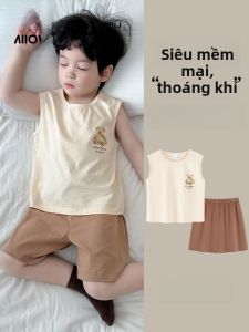 MiiOW | Bộ đồ ngủ mùa hè mỏng không tay quần short hoạt hình dễ thương cho bé trai và bé gái mặc ở nhà và ngoài trời chất liệu cotton 100%