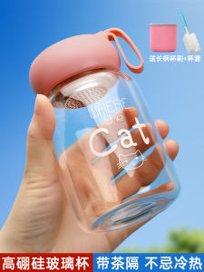 Portable Heat Resistant Transparent Glass Cup for Women with Handle Cute Simple Japanese Style round Shape Water Cup for Students