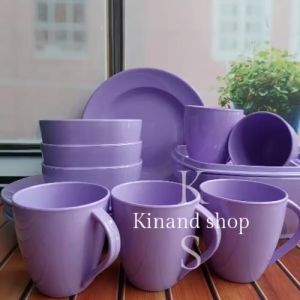 SET MELAMIN PIRING MANGKUK CANGKIR MELAMIN LILAK TEBAL TERLARIS