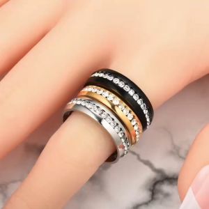 Vintage single row full diamond color ring Mens Women Diamond ins Cold Wind classic metal Titanium steel Full star ring
