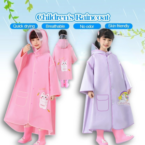 EVA Raincoat For Kids Boys And Girls Pupils With Bags Full body Rainproof Poncho Childrens Raincoat