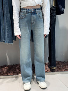 Daiclaire Womens Elastic Loose Wide Leg Jeans High Waist Zipper Fly Cotton Stretch Denim Blue Color Spring Autumn New Style