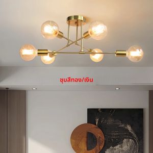 Nordic Minimalist จี้โคมไฟเพดานโคมไฟระย้าโมเดิร์นเหมาะสําหรับห้องนอนห้องนั่งเล่นสีดําทองตกแต่งแสง