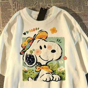Bandai | Cartoon Snoopy Printed Short-sleeved T-shirt - Summer Childrens Adult Loose Pure Cotton Family Shirt