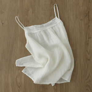 Retro Lace Cotton Linen Thin Summer Sleeveless Womens Vest Base Layer Top Slimming Age-Defying Linen Blouse Summer Trend