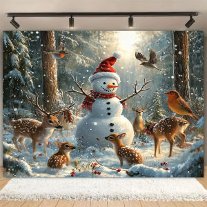 VIKAMA Snowman and Reindeer Christmas Tapestry Living Room Feature Wall Childrens Room Decor Christmas Theme Arrangement