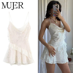 Váy Ngắn Sequin Nữ Gợi Cảm Kiểu Dáng Ôm Sát Dự Tiệc Mùa Hè Lưng Trần Có Dây Đeo Váy Ngắn Đi Biển Dây Spaghetti Cổ Tròn Khóa Kéo