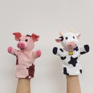 Cartoon Animal Series Puppet Intresting Party  Performance Props Tiger Lion Cow Plush Funny Doll