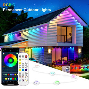 Smart RGBIC Eaves LED Strings Permanent Outdoor Lights Bluetooth Light DIY Waterproof Music Sync for Party Christmas Holiday