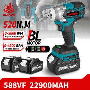 ONEVAN ประแจไม่แปรงถ่านไฟฟ้าซ็อกเก็ต520N ไร้สายขนาด1/2นิ้วประแจผลกระทบไฟฟ้าสำหรับแบตเตอรี่ Makita 18V