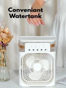 3 in 1 Air Cooler USB Connection Fan Mini Portable Fan Aircond Humidifier with 5 Sprays 7 Colors LED Colourful Night Light & Handle Air Conditioner Purifier Mist Cooler 600ml Liquid Storage Ice Water Cooling 3 Wind Speeds / Kipas / 冷风机风扇
