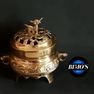 (TERMURAH) Hio lo Kuningan Tempat Dupa Set Tutup Tempat Bakar Dupa Buhur Bokor