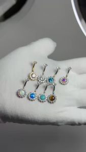 1PC Titanium Flower Clear Zircon Belly Button Internally Threaded Opal Navel Belly Button Ring Piercing Body Jewelry 14G