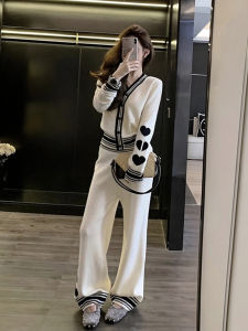XUECAIQI | Korean Style Color Block Stylish Knit Sweater Wide Leg Pants Set Women