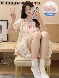 Summer Cartoon Sleepwear Set Womens Short Sleeve Shorts Sweet Style Home Clothes Spring Autumn Wearable Cute Youth Pyjamas