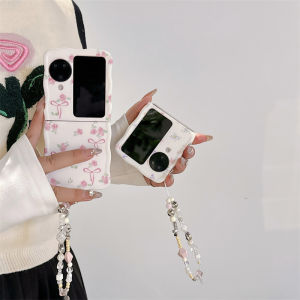 Protective Cover with Chain Strap for Oppo Find N3 Flip Find N2 Flip Shockproof Clear Mobile Phone Case Cute Bow Knot Cartoon Pattern