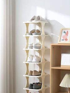 THE L25cm (4/6/8 Layers) Simple Checker Design Narrow Shoes Rack Storage Organizer