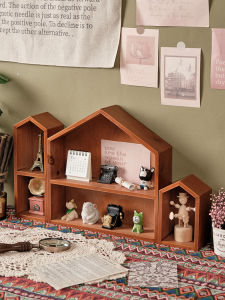 Blind Box Decoration Desktop Storage Box Dormitory Desk Desk Sundries Lipstick Locker Perfume Display Shelf Wooden
