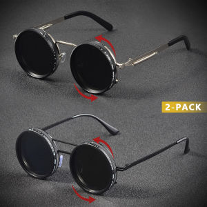 CRIXALIS 2Pcs Polarized Round ND9 Adjustable Dimming Sunglasses Men Women Punk Mens Driving Eyeglasses Outdoor Shades UV400