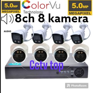 paket cctv 8 ch 8 kamera 5mp colorvu audio siang malam berwarna