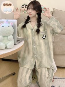 Bộ Đồ Ngủ Dài Tay Cotton Mây Thường Ngày Cho Nữ Có Đệm Ngực Bộ Đồ Mặc Nhà Phong Cách Ngọt Ngào Mùa Xuân Thu Mới Về