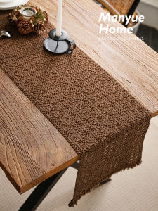 Vintage Linen Table Runner with Tassels Heat Resistant Tea Setting