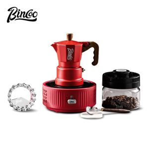BINCOO Moka Pot with Electric Stove Set 3 Valve Coffee Maker Manual Coffee Grinder Set Italian-Style Coffee Outdoor Set 1Cup/2Cups
