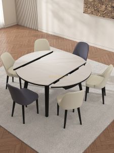Modern Minimalist Expandable round Folding Dining Table with Chairs Stone Board Small Household Space Versatile Changeable Circular