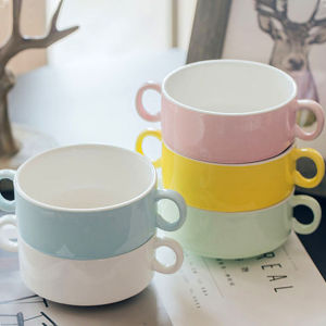 ItemMart Ceramic Tableware Dinner Plate Serving Dish Salad Plate Soup Bowl with Two Handle 15.6 x 10.9 x 5.4cm