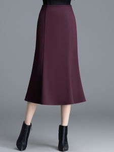 กระโปรงทรงหางปลาหนาสำหรับผู้หญิง ฤดูใบไม้ร่วง/ฤดูหนาว 2025 กระโปรงทรงเอเอวสูง ทรงเข้ารูป ทรงเข้ารูป แขนยาว ปกติ