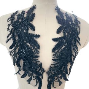Beaded Sequins 3D Decals Mirror Flower Lace Fabric Evening Dress Front Chest Back Applique Patch Decoration. DIY Sewing Supplies
