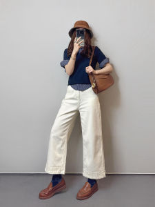 Quần Jeans Ống Thẳng Màu Trắng Cạp Cao Cho Nữ Quần Dài Ôm Dáng Thời Trang Mùa Thu Quần Dài Ống Rộng Quần Thường Ngày