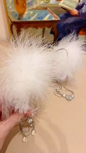 Headpiece Bulu Dengan Liontin Kristal Headband Bulu Aksesoris Rambut Wanita Headband Juntai Bulu