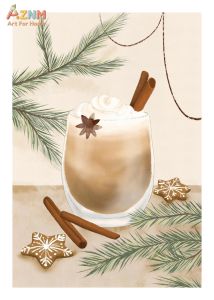 Winter Spiced Latte Canvas Print Pine Cinnamon Star Anise Neutral Farmhouse Christmas Kitchen Wall Decor Unframed Canvas